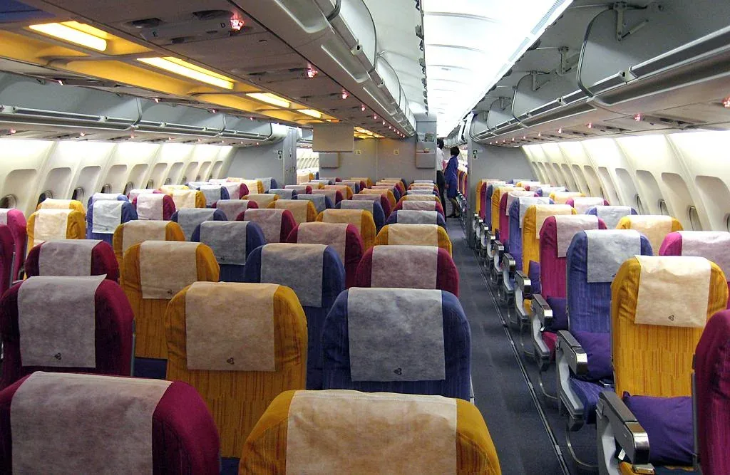Ряды эконома Airbus A320 Thai Airways с подголовниками в чехлах
