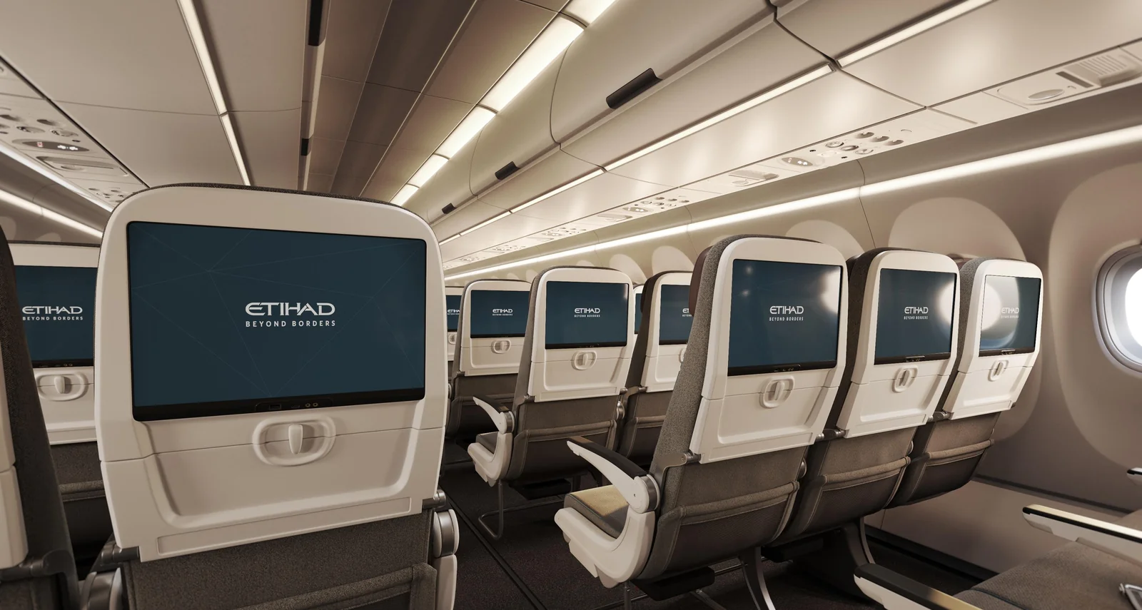 Экран в спинке кресла эконома Airbus A321 Etihad крупным планом
