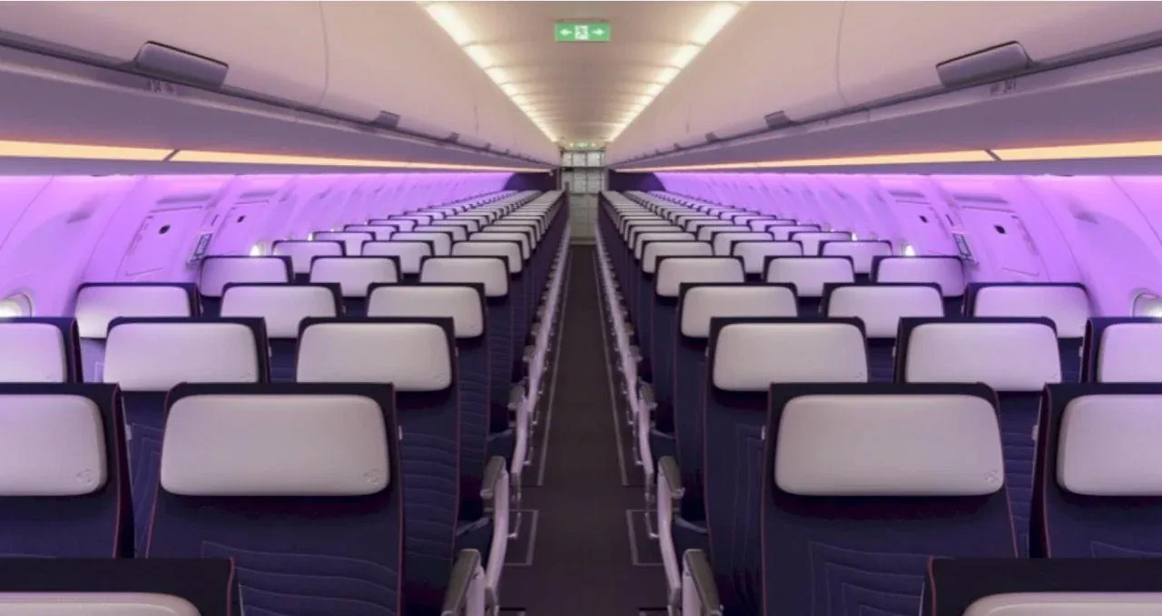 Эконом-класс A321neo Thai Airways: ряды 3-3 и фиолетовая подсветка салона