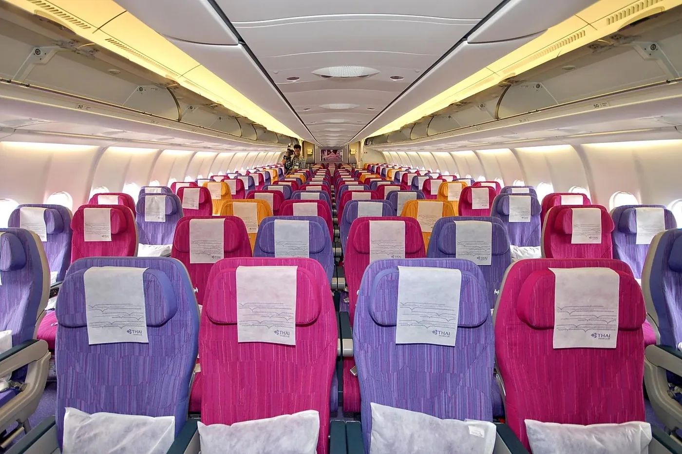 Эконом-класс Airbus A330-300 Thai Airways: фиолетовые и малиновые кресла