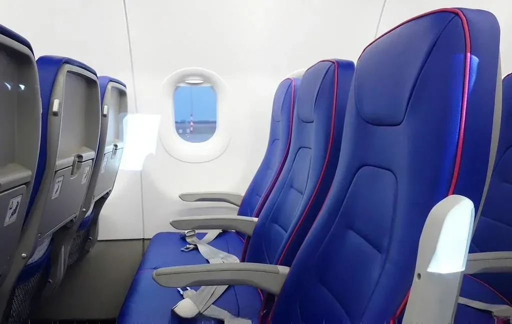 Кресла A320neo Wizz Air у иллюминатора крупным планом