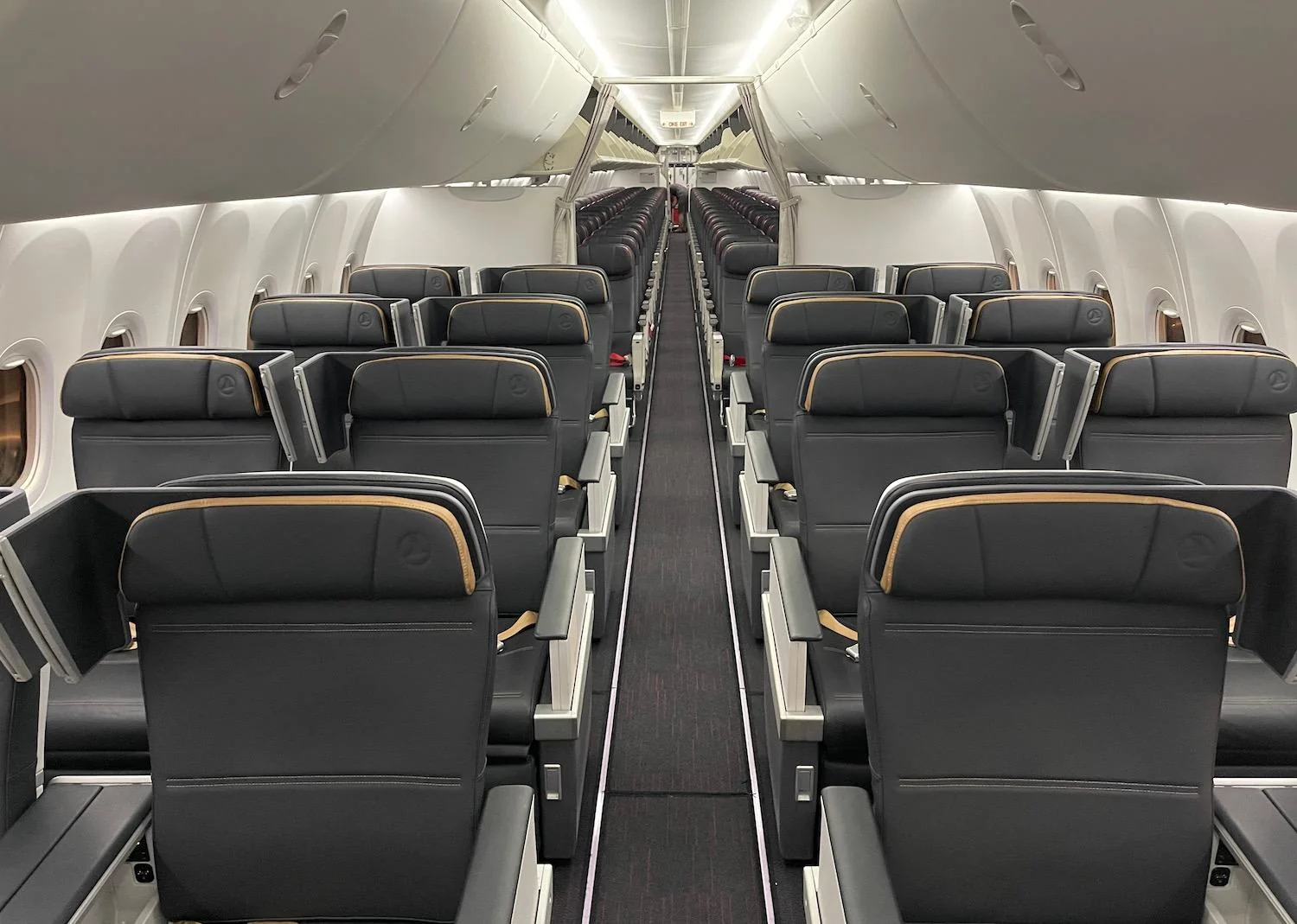 Бизнес-класс Boeing 737 MAX 8 Turkish Airlines: широкие кресла по два у борта